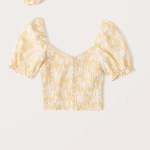 Smocked Puff Sleeve Linen Set Top (Skirt sold separately)